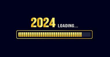 2024 bezig met laden bar vooruitgang digitaal technologie gouden kleur achtergrond. gelukkig nieuw jaar 2024 bezig met laden bar. begin doel plan en strategie. 2023 naar 2024 bezig met laden bedrijf web spandoek. vector illustratie.