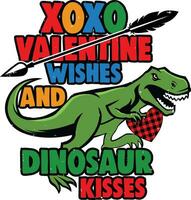 xoxo Valentijn wensen en dinosaurus kusjes vector