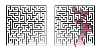 vector plein doolhof - labyrint met inbegrepen oplossing in zwart rood. grappig leerzaam geest spel voor coördinatie, problemen oplossen, besluit maken vaardigheden testen.
