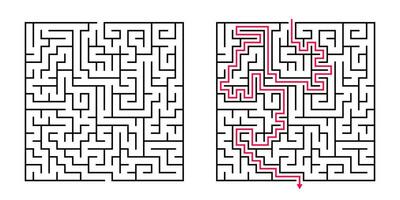 vector plein doolhof - labyrint met inbegrepen oplossing in zwart rood. grappig leerzaam geest spel voor coördinatie, problemen oplossen, besluit maken vaardigheden testen.