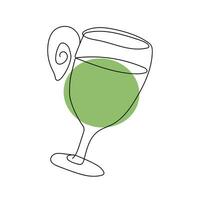 doorlopend een lijn tekening van glas met omgaan met met drankje. groen alcoholisch drankje, cocktail of fruit sap. vector geïsoleerd Aan wit. minimalisme. afdrukken, restaurant, menu, bar, cafe, brochure, poster