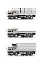 grote geïsoleerde voertuig vector kleurrijke iconen set, platte illustraties van verschillende type vrachtwagen, logistiek commercieel vervoer concept.