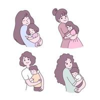 grote geïsoleerde moeder die van haar kind houdt, gelukkige jonge moeder die voor haar kind zorgt, platte vectorillustratie in cartoonstijl vector