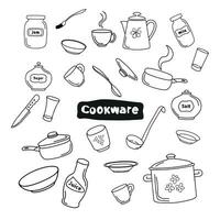 schetsen beeld van keuken servies. doodles van borden, gebruiksvoorwerpen, kookgerei, bestek vector