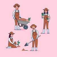 karakterverzameling van tuinman grote set geïsoleerde platte vectorillustratie met professioneel uniform, cartoonstijl vector