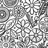 abstract zwart en wit monochromatisch hand getekend bloemen structuur patroon tekening vector illustratie