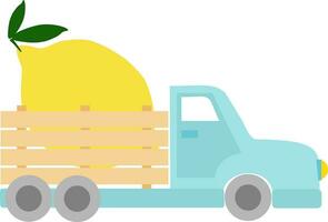 vector illustratie met blauw vrachtauto met citroen in tekenfilm stijl