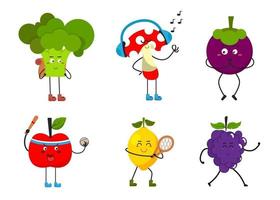 set van groenten en fruit in stripfiguren platte vector