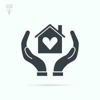 handen Holding de huis. sociaal steun, liefdadigheid, bijdrage concept. geïsoleerd vector vlak icoon.