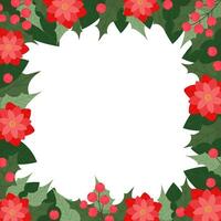 kader van kerstster bloemen en bessen. Kerstmis decor voor uw ontwerp. vector