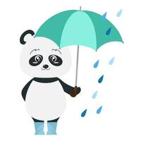 panda is Holding een paraplu. teddy beer in de regen met een paraplu. panda met een paraplu. vector