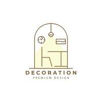 interieur logo huis decoratie stoel tafel venster meubilair vector icoon symbool minimalistische illustratie ontwerp