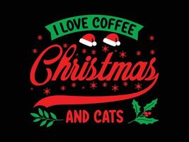 ik liefde koffie Kerstmis en katten typografie t overhemd ontwerp vector