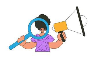 een Mens met een megafoon, symboliseert de zoeken voor mensen in de arbeid markt. menselijk tekening. vector