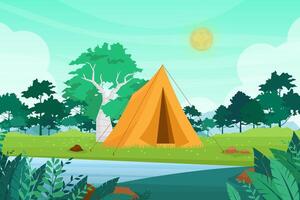 zomer camping vectorillustratie met camping tenten buiten natuur avontuur vector