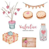 Valentijnsdag set elementen, hart, cadeau, cake en etc. sjabloon voor sticker kit, groet, gefeliciteerd, uitnodigingen, planners. vector illustratie