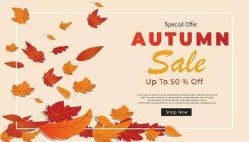 herfst uitverkoop achtergrond lay-out versierd met bladeren van herfst voor een boodschappen doen uitverkoop of banier, promo poster, kader brochure, of web. vector illustratie