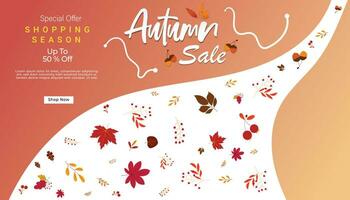 herfst uitverkoop achtergrond lay-out versierd met bladeren van herfst voor een boodschappen doen uitverkoop of banier, promo poster, kader brochure, of web. vector illustratie