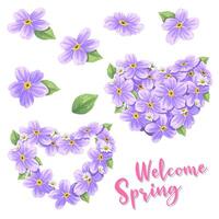 vectorillustratie van bloemen frame. kleurrijk bloemenhart, waterverf tekenen. welkom lente- of zomerontwerp voor uitnodigings- en wenskaarten vector