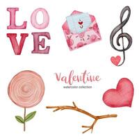 Valentijnsdag set elementen envelop, snoep, cadeau en meer. sjabloon voor sticker kit, groet, gefeliciteerd, uitnodigingen, planners. vector illustratie