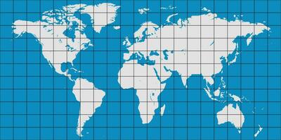 wereld kaart coördineren rooster meridiaan parallel, vector kaart planeet aarde