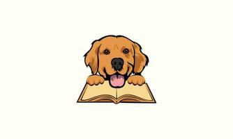 silhouet hond en boek logo vector