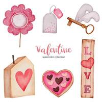 Valentijnsdag set elementen theepakket, bloemen, sleutelhanger en meer. sjabloon voor sticker kit, groet, gefeliciteerd, uitnodigingen, planners. vector illustratie