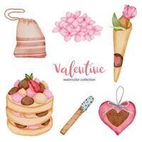 Valentijnsdag set elementen, hart, aardbei, cadeau, cake en etc. sjabloon voor sticker kit, groet, gefeliciteerd, uitnodigingen, planners. vector illustratie