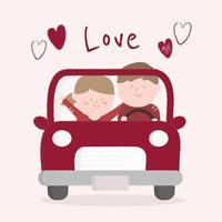 het karakter twee schattige paar besturen van een auto met hart achtergrond liefde op de rug. illustratie over liefde en Valentijnsdag. vector