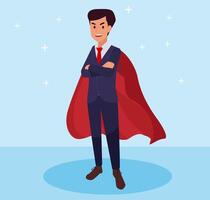 super zakenman of manager die zich op de bovenkant van de vloer bevindt. superman hoog... vector illustratie. opstartconcept.