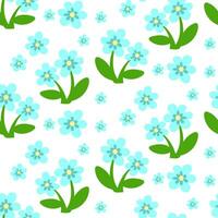 naadloos achtergrond van een bloeiend zomer weide met blauw bloemen. groente achtergrond voor mode, behang, afdrukken. dubbele en enkel. vector bloemen in tekenfilm stijl. kinderen bloem ontwerp