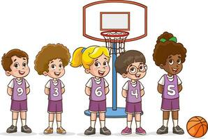 vector illustratie van schattig kinderen basketbal team