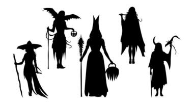 reeks van halloween silhouetten zwart heks vector