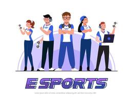 blauw team van e-sports atletencompetitie klaar voor gevecht in esports-competitie. vector