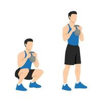 Mens aan het doen smashbel opleiding been hurken met kettlebell oefening. vector