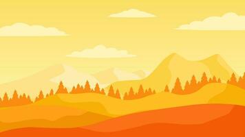vector illustratie van weide in herfst. oranje heuvels en bergen in vallen seizoen. vallen seizoen landschap voor achtergrond, behang of landen bladzijde
