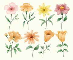 een set bloemen geschilderd in aquarel voor verschillende kaarten en wenskaarten. vector