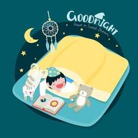 kind op bed 's nachts cartoon vector