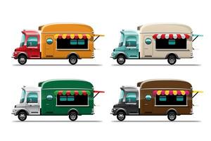 set foodtruck straatvoedsel en fastfood bezorgtransport vector