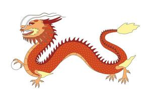 hand- getrokken traditioneel Chinese rood draak in tekenfilm stijl geïsoleerd Aan wit achtergrond. vector