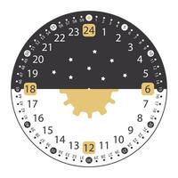 24 uren klok gezicht met modern ontwerp in zwart en goud kleuren geïsoleerd Aan wit vector