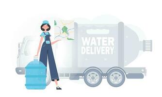 water levering concept. de meisje is Holding een kaart. elegant karakter is afgebeeld in vol groei. vector illustratie.