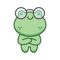 schattig kawaii nerd kikker, nerd kikkerachtig, slim kikker, slim froggy karakter vector