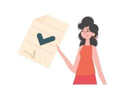 de vrouw is Holding een document. gegevens bescherming. slim contract. modern stijl karakter. vector