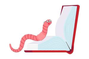 cartoon stijl regenworm met boek en glazen vectorillustratie vector