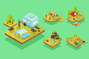 isometrische vector illustratie vakantie en camping concept