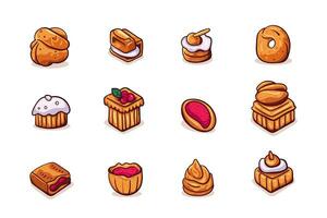 reeks van zoet taarten, vector illustratie. toetje voedsel symbool. bakkerij ontwerp elementen, logo's, insignes, etiketten en pictogrammen.
