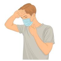man die verkouden is of griep heeft, hij heeft hoofdpijn, koorts vector