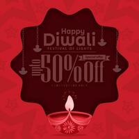 diwali uitverkoop Promotie banier met diya olie lamp Aan rood achtergrond. vector illustratie.