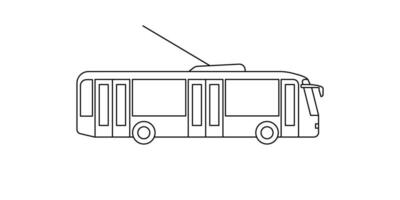 trolleybus voor in beweging in de omgeving van stad, openbaar vervoer model- kleur lijn icoon. passagier vervoer. kant visie. vector schets